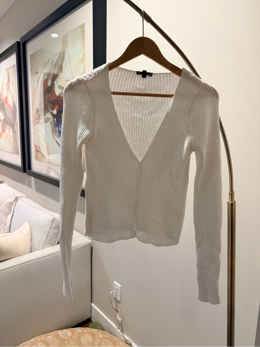Dynamite Cream Ribbed V-Neck Button Cardigan